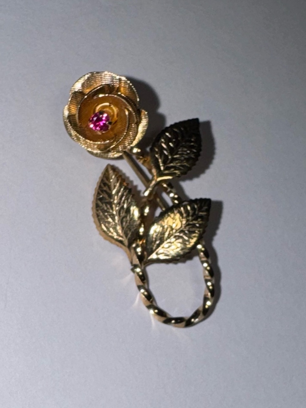 VINTAGE- DCE 1/20 14K GF -Gold Tone- Blooming Rose Brooch with Pink Rhinestone